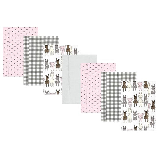 Hudson Baby Unisex Baby Cotton Flannel Burp Cloths, Farm Friends Pink 7-Pack, One Size