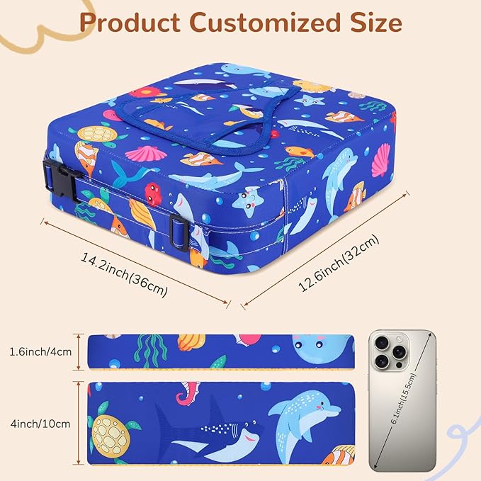 Toddler Booster Seat for Kitchen Chair, Non-Slip Bottom Dining Table Booster Seat with Backrest and Adjustable Straps, Portable Eating Travel Increasing Cushion