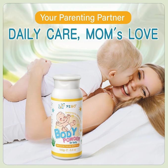 PEGO Cornstarch Baby Powder,Talc-Free,with Zinc Oxide,Aloe and Chamomilla,Prevent Heat Rash,Diaper Rash,Protect Newborns,Toddlers from Chafing,‌Non-Irritating,Travel Size 100g/3.5Oz (1 Pack)