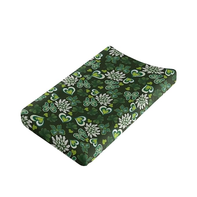 Butterfly Green Heart Cute Changing Table Cover for Boys Girls Diaper Changing Table Cover Soft Washable Stretchy Changing Mat Sheet Cover
