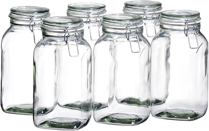 Mäser, Gothika Series, 6 x 2.5 litres Medium Storage Glasses with Swing Top, Gherkin Clip Top Glass Jars