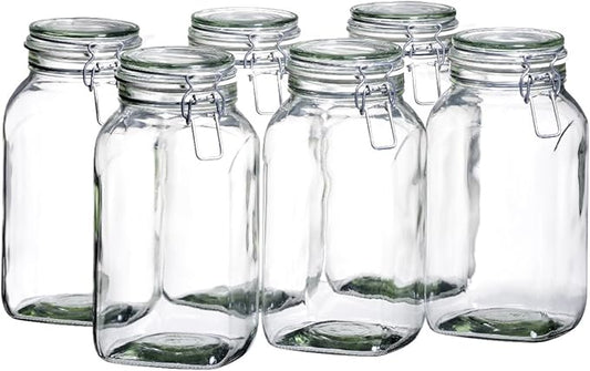 Mäser, Gothika Series, 6 x 2.5 litres Medium Storage Glasses with Swing Top, Gherkin Clip Top Glass Jars