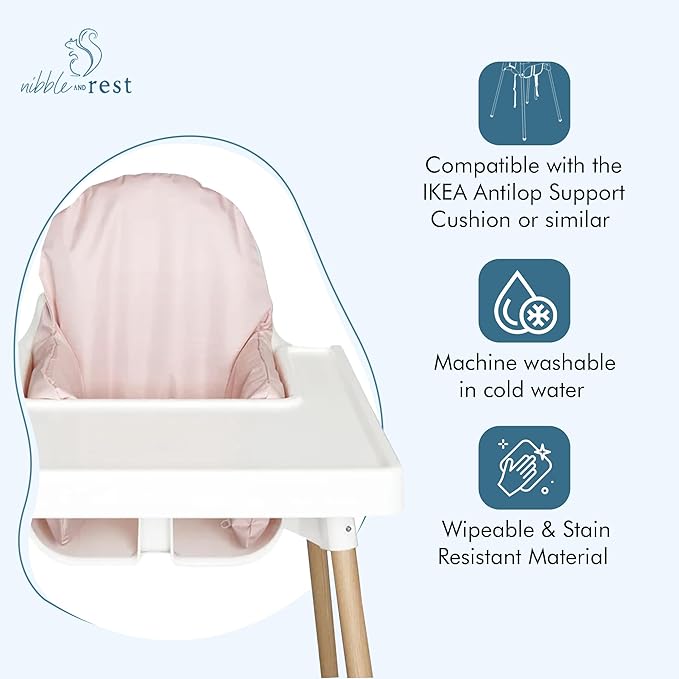 Nibble and Rest Highchair Cushion Cover, Compatible with IKEA Antilop Highchair, Stain-Proof, and Wipeable (Cushion NOT Included) (Dusty Pink)
