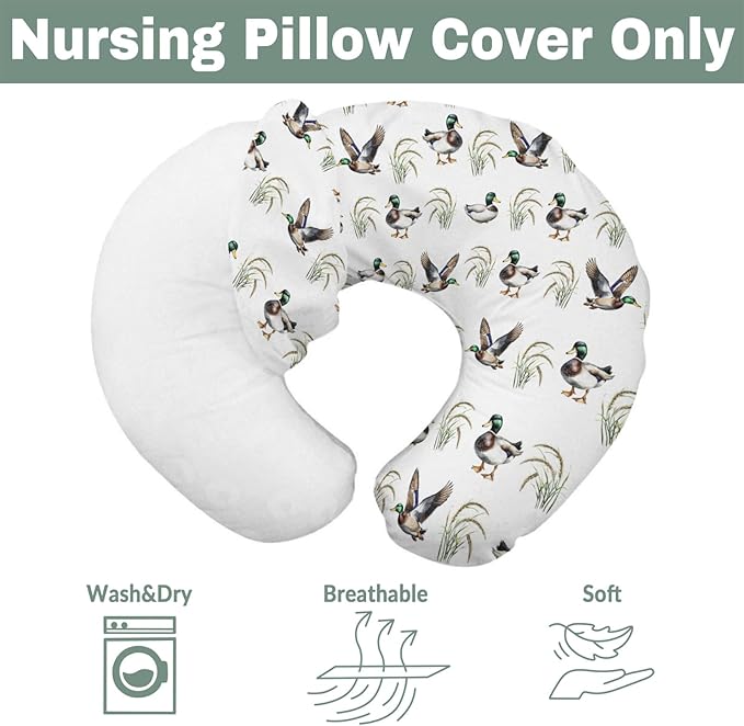Vintage Mallard Duck Baby Nursing Pillow Covers for Boy Girl Green Ducks Lake Nursery Slipcovers for Breastfeeding Pillows Hunting Ducks Soft Stretchy Removable Cover for Newborn Infant