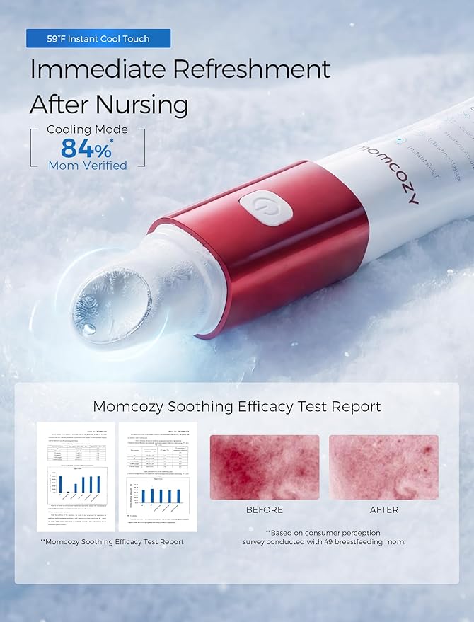Momcozy ComfortNip™ 3-in-1 Heat Cool and Vibe Nipple Cream Pen Touch-Free 316 Steel Head Botanical Breastfeeding Cream Rechargeable Portable Postpartum Gift for Sore Nipple & Relief Clogged Ducts