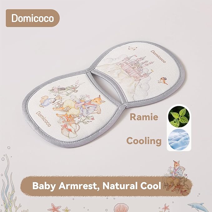 Breathable Cooling Nursing Arm Pad - Natural Tencel Ramie Baby Holding Arm Mat for Newborn, Non-Sticky Sweat Arm Rest Pad for Infant Breastfeeding in Summer, Grey Castle Pattern