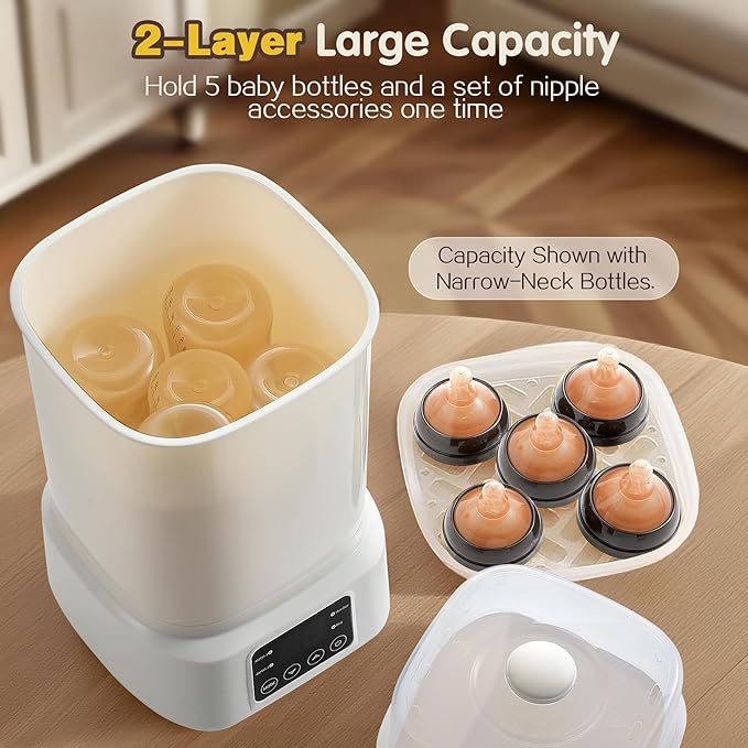 Baby Bottle Steamer and Dryer: 8 in 1 Compact Electric Steam - Portable for Travel and Home Use - for Baby Bottles Pacifiers Breast Pump Parts and Other Newborn Essentials BPA Free Auto Shut Off