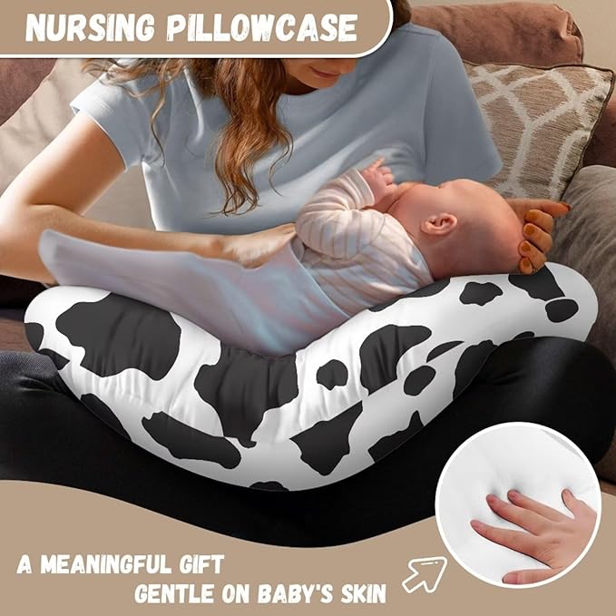 Cow Print Nursing Pillow Cover for U-Shaped Feeding Pillow Cowhide Breastfeeding Pillow Slipcover Hidden Zipper Design Soft and Skin-Friendly