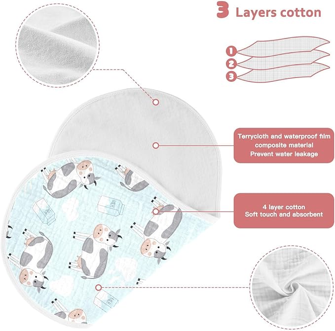 Muslin Burp Cloths for Baby Boys and Girls - 4-Pack Ultra Absorbent Cow Muslin Washcloths, Newborn Towel, Milk Spit Up Rags, Burp Cloth Bib for Unisex, 22 x 11 Inch