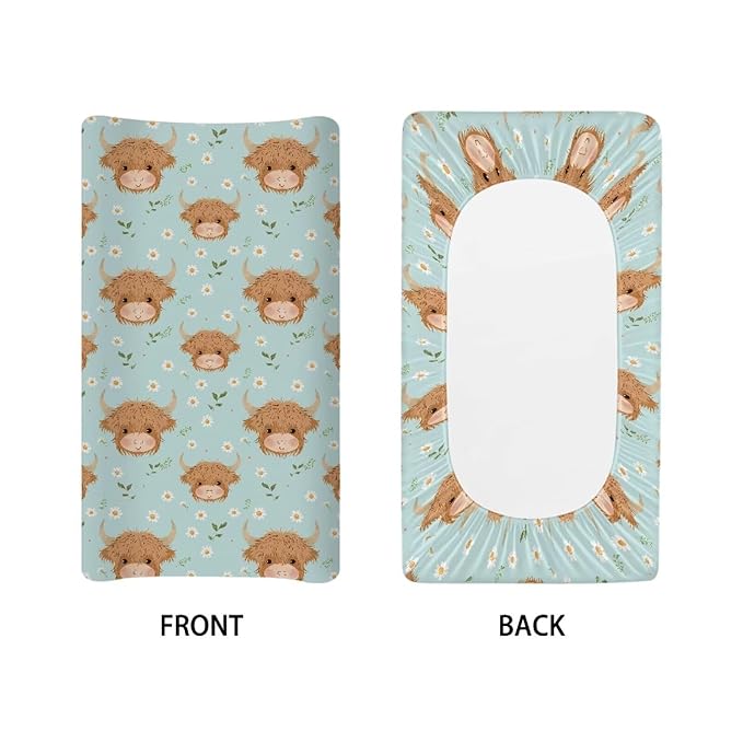 Highland Cow Baby Changing Pad Cover Neutral Flower Diaper Changing Table Covers Cattle Newborn Infant Changing Table Sheets Mat Toddler