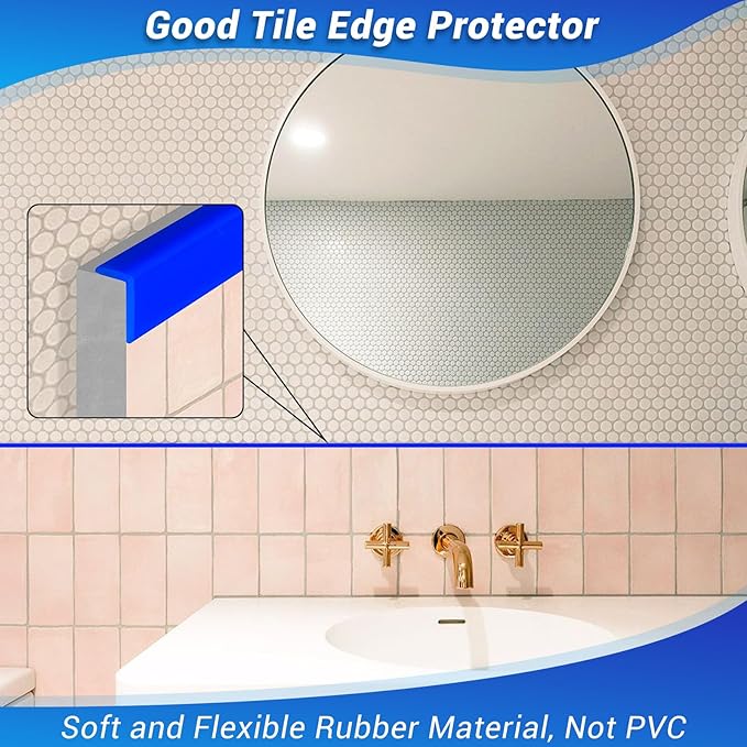 Rubber Edge Corner Trim, Self Adhesive L Shaped Edge Guard for Tile, Small Size Peel and Stick Edge Protectors, Wall and Furniture Edges, Blue Color, 20Ft