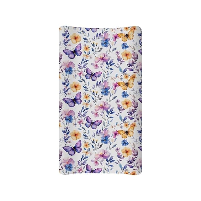 Butterfly Changing Pad Cover for Baby Floral Diaper Change Table Covers with Elastic Edge Easy to Install Baby Nursery Diaper Changing Pad Sheets