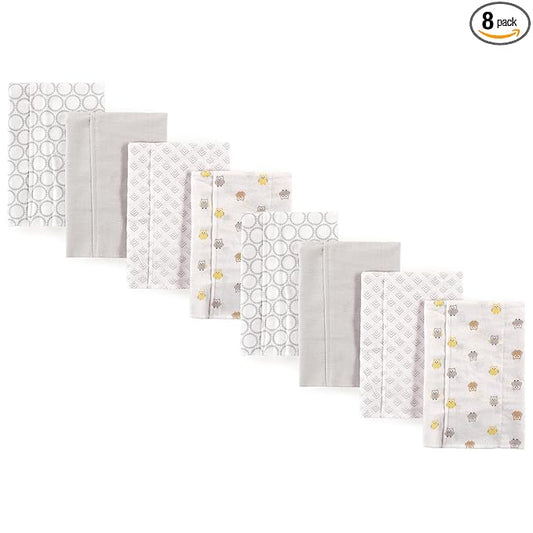 Luvable Friends Cotton Poly Flannel Burp Cloths Multipack, Owl 8-Pack, One Size