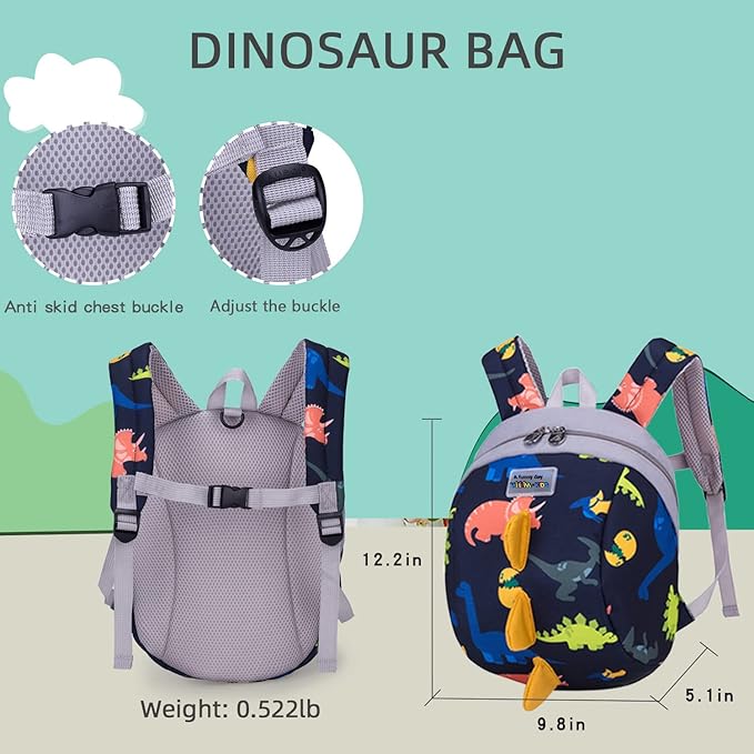 willikiva Dinosaur Toddler Mini Backpack Children Kids Baby Safety Harness Leash Waterproof Boys and Girls (3D Deep Blue)