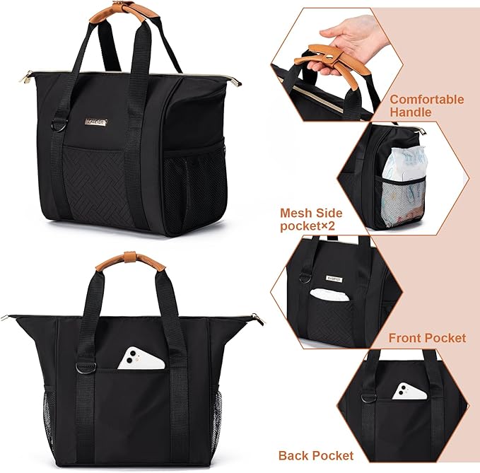 Breastmilk Cooler Bag with Ice Pack Fits 6 Baby Bottles up to 9 Ounce, Wearable Breast Pumps Cooler Bag for Nursing Mom Daycare, Work, Travel(Black)