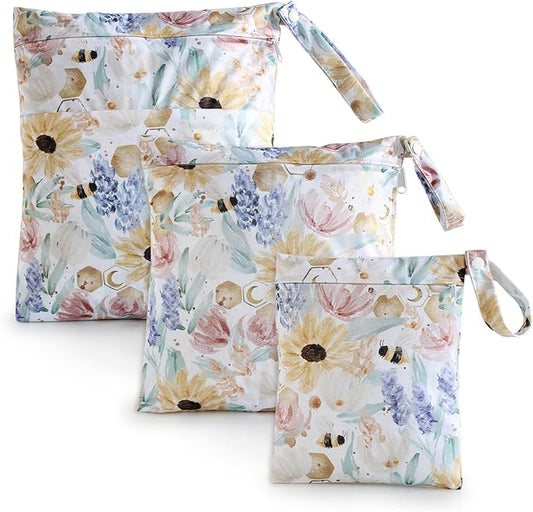 3 PCS Waterproof Wetbag, Wet Bags for Baby Cloth Diapers and Soiled Clothes, Reusable Wet Bag for Swimsuit and Towels with Double Zipper Pockets, Travel Beach Pool Essentials