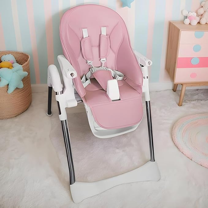 Baby High Chair Cover Replacement | PU Leather Dining Chair Cover with Soft Cushion Seat, Easy to Install High Chair Covers for Baby and Toddler, High Chair Cover Replacement (Pink)
