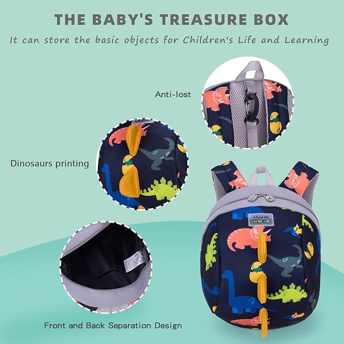 willikiva Dinosaur Toddler Mini Backpack Children Kids Baby Safety Harness Leash Waterproof Boys and Girls (3D Deep Blue)