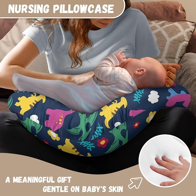 Jeiento Dinosaur Pattern Nursing Pillow Cover Soft Stretchy Nursing Pillowcase for Infant Newborn Baby,Zipper Close Removable Slipcover for Breastfeeding Pillows,Gift for Mom