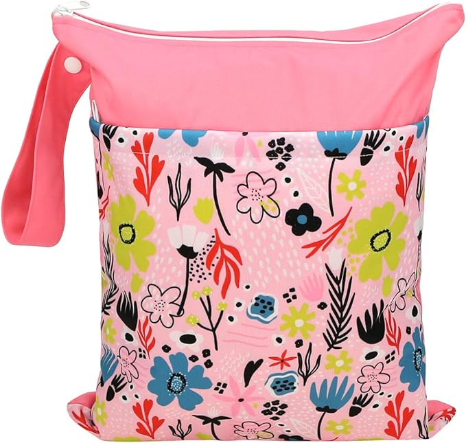 Grab and Go Wet Dry Cloth Diaper Bags -Waterproof Washable Reusable Diaper Organizer (simple bag, Dreaming Flower)