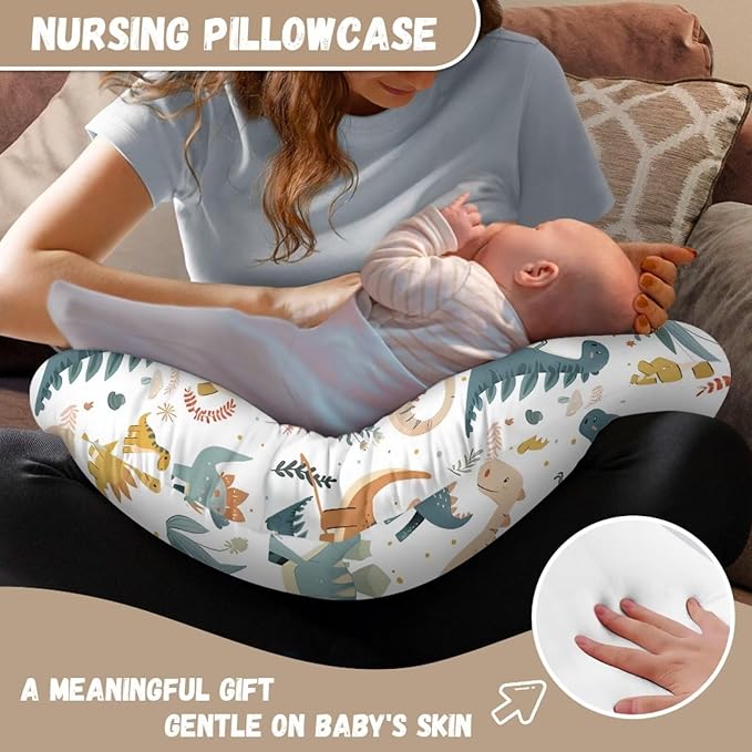 Dinosaur Nursing Pillow Cover Boy Breastfeeding Pillows Covers, Snug Fits Nursing Pillow Slipcovers for Boys Girls, Soft and Comfy