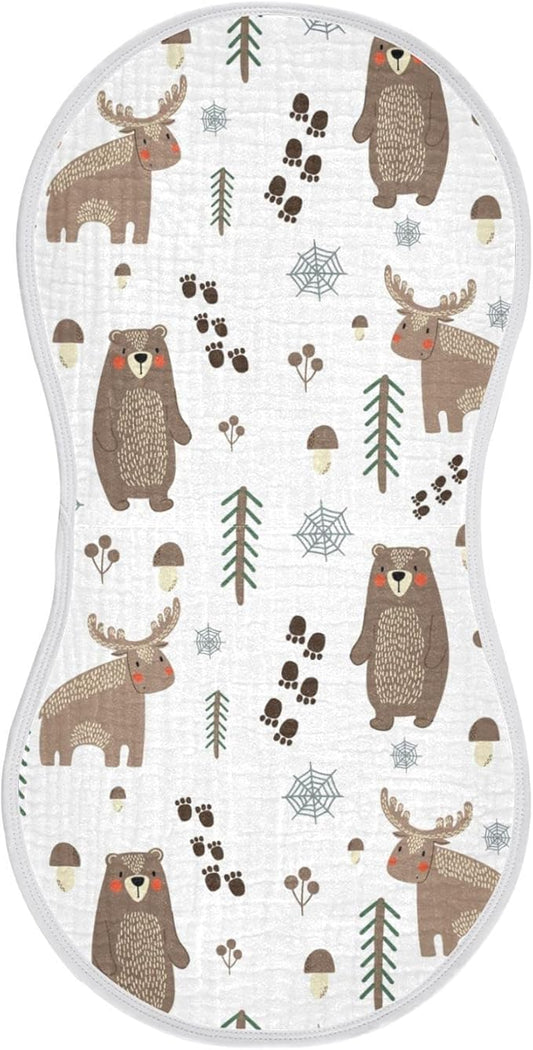 Bear Moose Forest Tree Mushroom Muslin Burp Cloths for Baby 1 Pack 100% Cotton Baby Washcloths Bibs for Boy Girl