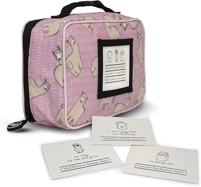 Urban Infant Yummie Kids Lunch Box Insulated Bag - Toddler Boys and Girls – Perfect for Daycare Preschool Travel Snacks – Allergy Alert Cards - Fits Bento Boxes - Llamas