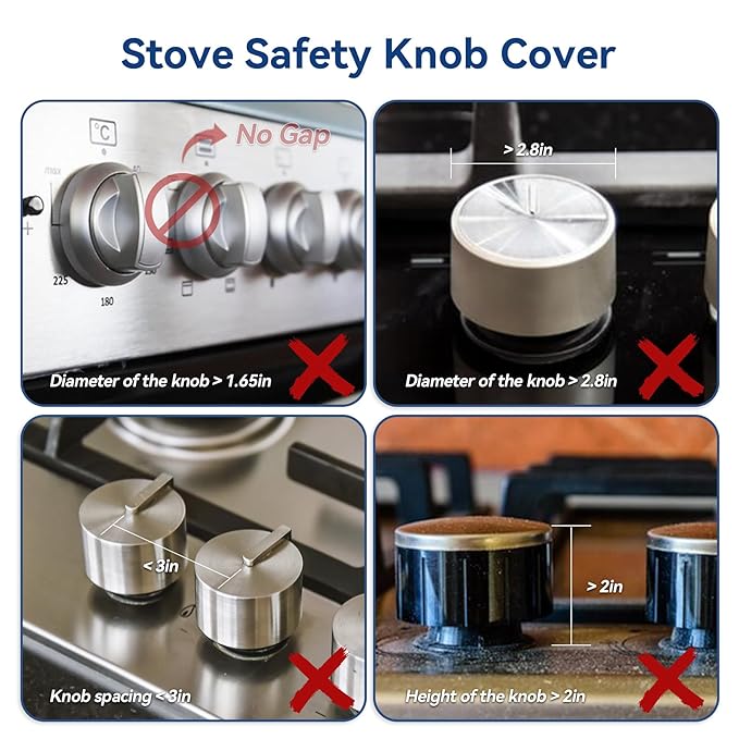 Stove Knob Safety Covers, 5Pcs Fits 90% Oven/Stove 5 Heat Alert Stickers Oven Knob Covers for Child Safety, 2nd Gen Kitchen Burner Childproofing, Gas Stove Knob Locks for Kid Baby Pet (Black)