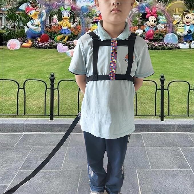 Walking Harness for Older Children with Quick Grab Handle and Adjustable Tether for Autism Special Needs ADHD Safety Teens Harness with Pouch Removable Autism Awareness Puzzle