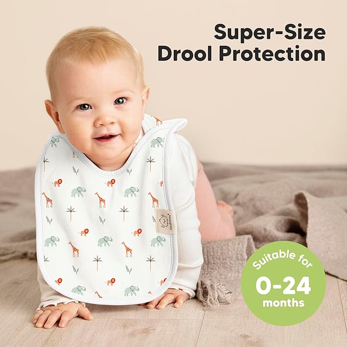 KeaBabies 8-Pack Bibs for Baby Girl, Boy - Pullover Large Baby Bibs for Drooling and Teething Infant, Newborn, Soft & Absorbent Organic Cotton, Long Torso Coverage Keep Toddler Clean & Dry (Wildscape)