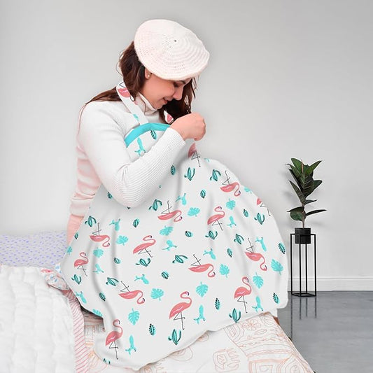 Mom's Home Moms Home Organic Cotton Muslin Nursing Cover for Breastfeeding Apron | Flamingo (Multicolor)