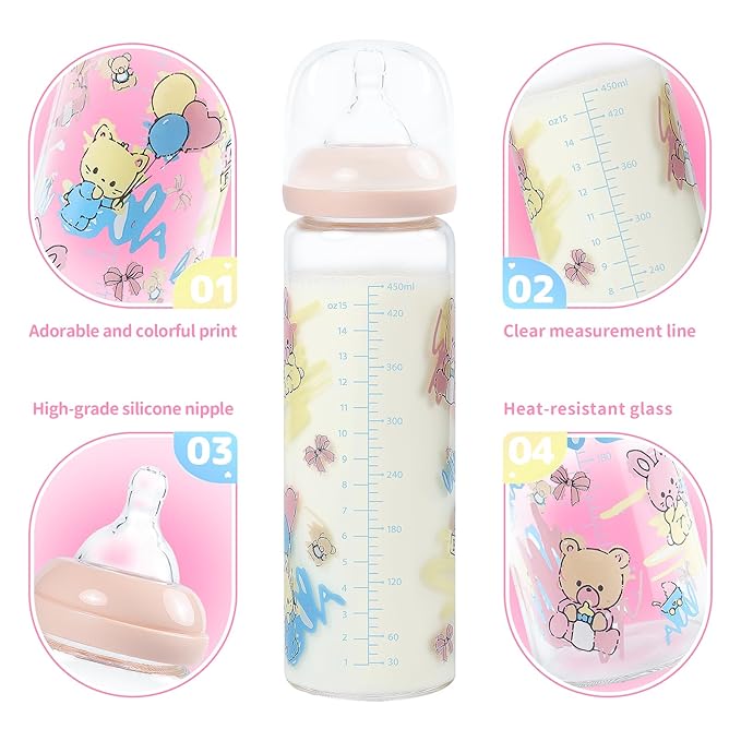 LittleForBig Adult Glass Feeding Bottle Ultra Printed Specialty Oversized Baby Cuties Pattern