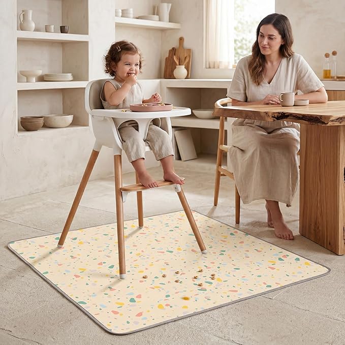 Splat Mat for Under High Chair/Arts/Crafts by CLCROBD, 51" Baby Anti-Slip Food Splash and Spill Mat for Eating Mess, Waterproof Floor Protector and Table Cloth (Beige)