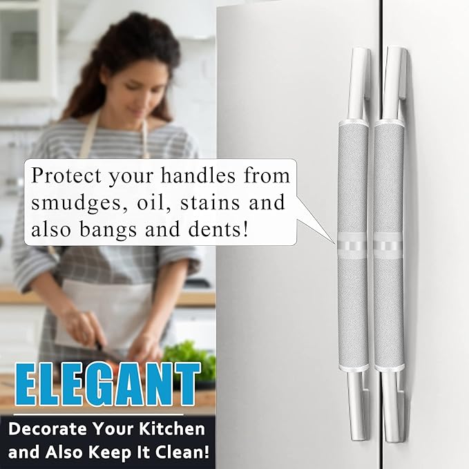 Refrigerator Door Handle Covers, 6 PCS, Keep Your Kitchen Appliance Clean from Food Stains, Smudges, Drips, Oil, Washable and Form-Fitting, Protector for Fridge, Ovens, Dishwashers (Light Grey)