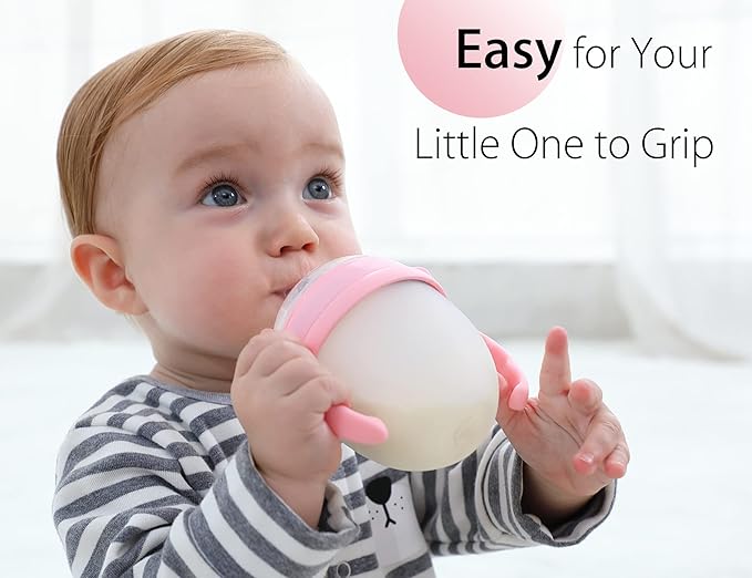Baby Bottle Handles for Comotomo 5 Ounce & 8 Ounce Silicone Baby Bottles, Compatible Comotomo Bottle Holder for Baby, Pack of 2, Pink