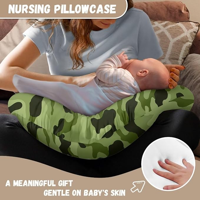 Green Camouflage Baby Feeding Pillow Cover Slipcover with Hidden Zipper Stain Resistant Comfortable Nursing Pillow Case Newborn Nursing Support Pillow Cover for Newborns