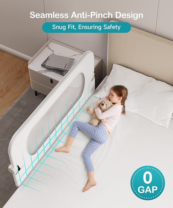 Bed Rail for Toddlers, Baby Bed Rail Guard with U-Shape Base, Height Adjustable & Foldable Toddler Bed Rails for Full Size, Queen, King, Twin (White, 59in)