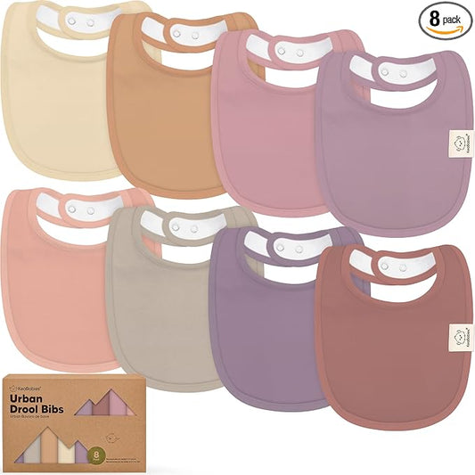 8-Pack Organic Baby Bibs for Boys, Girls - Soft Cotton Drooling and Teething Bibs for Baby Girl & Boy, Extra Absorbent, Easy to Clean & Put On for Toddler, Newborn, Infant 0-24 Months (Mauve)
