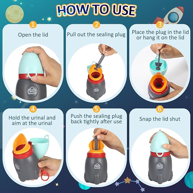 Portable Urinal for Kids Rocket Pee Cup for Kids Small Emergency Toilet Travel Urinal for Toddlers Boys Girls 12.5 OZ Pee Bottle for Kids Child Camping Car Travel Potty Training Baby Urinal Blue