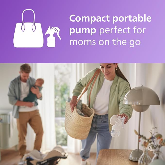 Philips Avent Manual Breast Pump, Easy Pumping with Natural Motion Technology, Silicone Cushion, 4oz Natural Bottle, Sealing Disc, Screw Ring, Transparent, Model SCF430/03