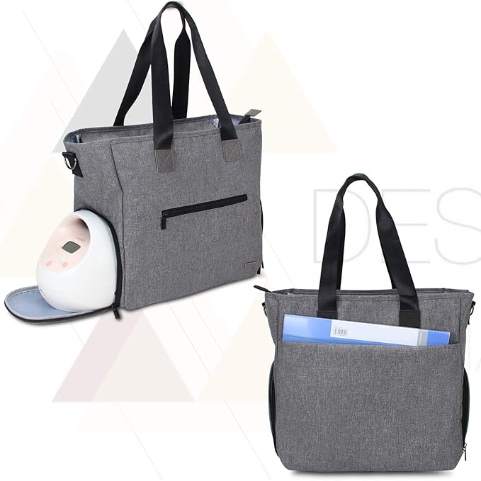 Teamoy Breast Pump Tote Bag,Compatible with Spectra S1/S2, Medela, Cooler Bag, Dark Gray | 14" Laptop Sleeve, Built-in Pockets, Breastfeeding Moms, Work Tote Bag, Pumping Bag