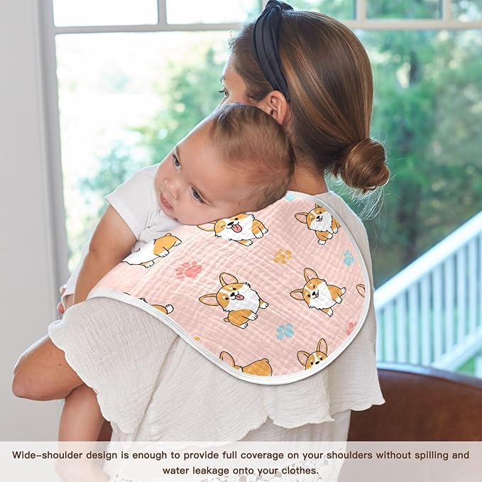 2 Pack Muslin Burp Cloths Cute Dogs Pink Cotton Baby Burp Cloths Ultra Soft Burping Cloth Absorbent Spit Up Rags for Baby Boys Girls 22x11 Inch
