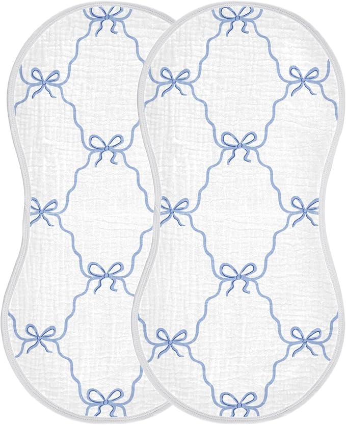 vvfelixl Muslin Burp Cloths Blue Ribbon Bow Baby Washcloths for Baby Girl Boys 2 Pack