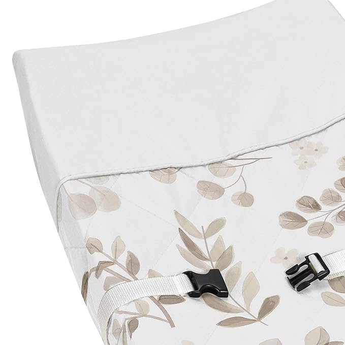 Sweet Jojo Designs Floral Leaf Boy or Girl Baby Nursery Changing Pad Cover - Gender Neutral Ivory Cream Beige Taupe and White Gender Neutral Boho Watercolor Botanical Flower Woodland Tropical Garden
