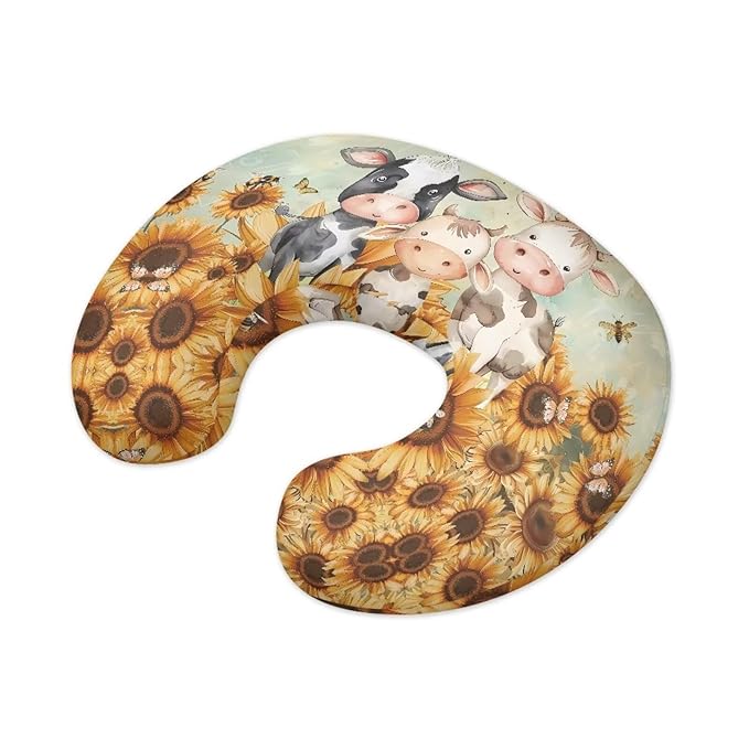 Cartoon Cow Sunflower Girls Boys Nursing Pillow Cover Breastfeeding Pillow Cover 3D Print Cute and Safety Baby Mom Essentials, 1 Pack