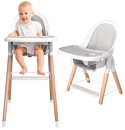 High Chair by Children Of Design Non-Reclinable 6 in 1 Baby Highchair for Babies and Toddlers, Modern Wooden, Easy to Clean, Removable Tray and Cushion