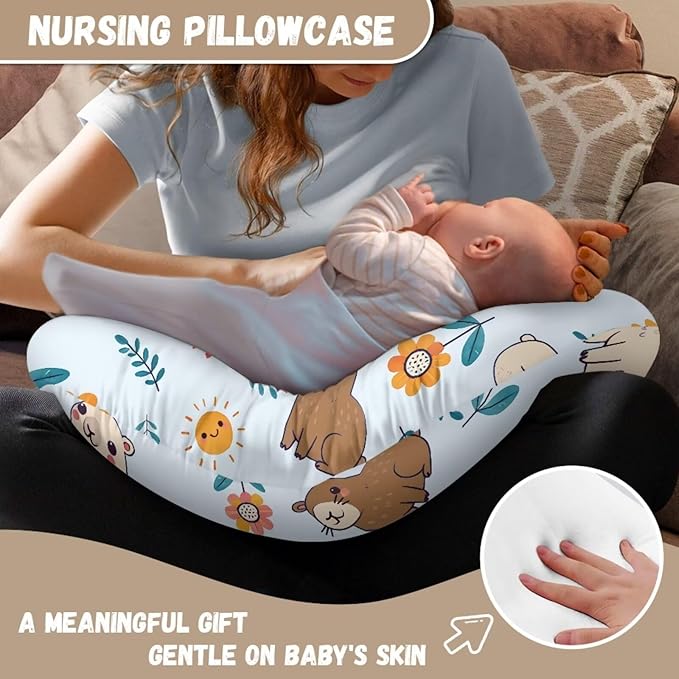 Jeiento Cartoon Capybara Nursing Pillow Cover Soft and Comfortable Nursing Cover for Breastfeeding Pillows, Pillow Slipcover for Newborn