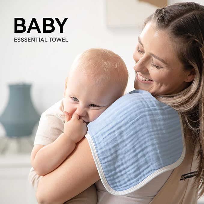 Synrroe Burp Cloths Large, Muslin Burp Cloths for Baby Girls and Boys, Pack of 10 Extra Absorbent and Soft Muslin, 6 Layers 20 by 10 Inches 100% Cotton (Blue 10 Pack)