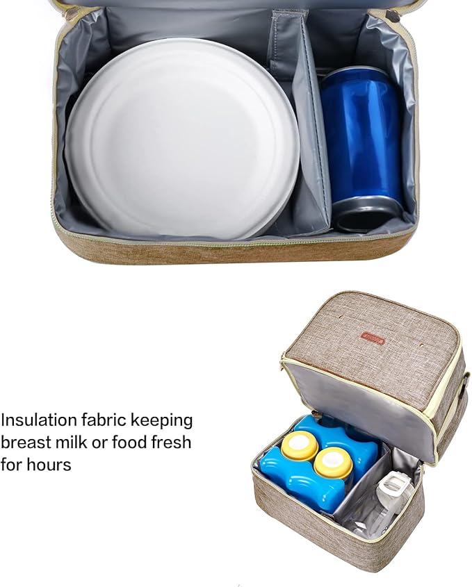 Breast Pump Bag Cooler Compartment for Breast Pump - Cooler and Moistureproof Bag Double Layer for Mother Breast Milk Pump Lunch Bag Outdoor Working (Khaki)