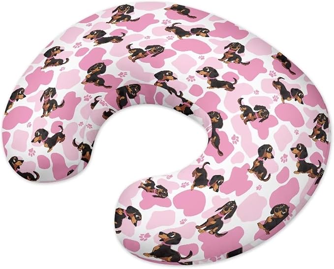 Pink Heart Dachshund Nursing Pillow Cover for U-Shaped Feeding Pillow Breastfeeding Pillow Slipcover Hidden Zipper Design Soft and Skin-Friendly